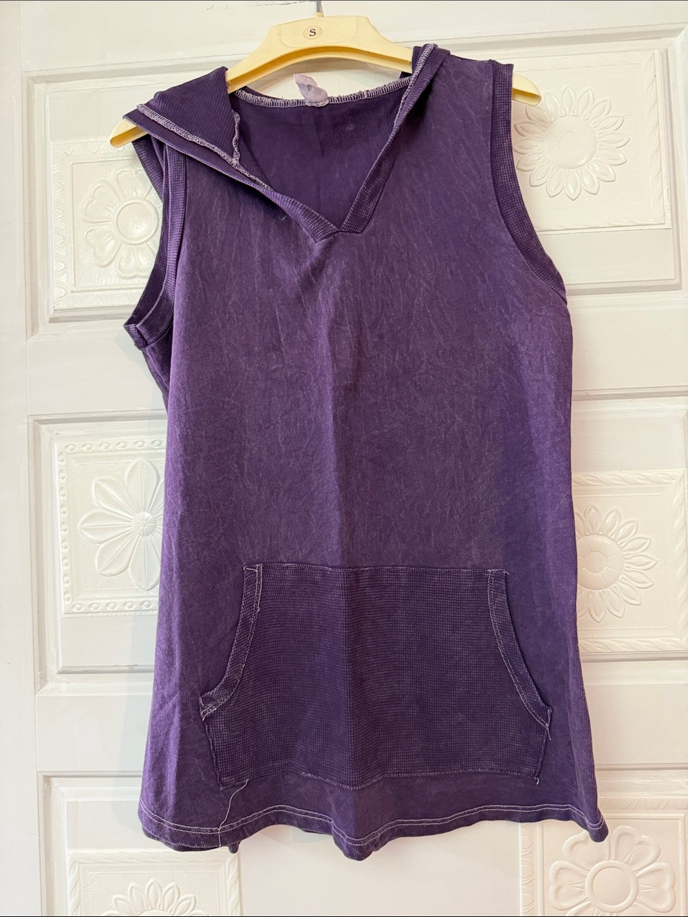 Hooded tank top by sew in love, size small. Purple color